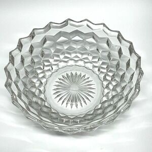 Vintage 1900s Fostoria American Clear Cubist Glass Flared Serving Bowl 9.25 in